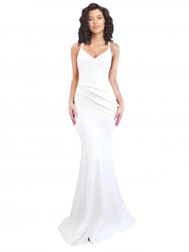 Fishtail Shape Spaghetti Straps Open Back Crepe Prom Dress with Ruffles Australia