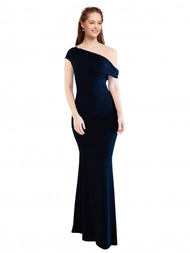 Draped Off the Shoulder Fitted Crepe Prom Dress Australia