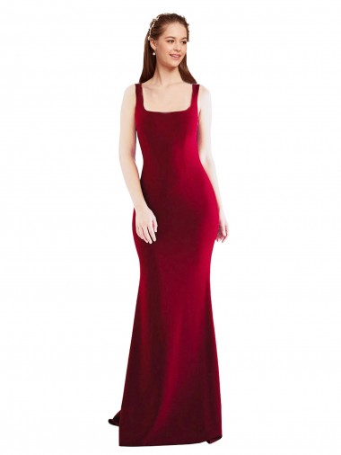 Square Neckline and Backline Fitted Crepe Prom Dress Australia