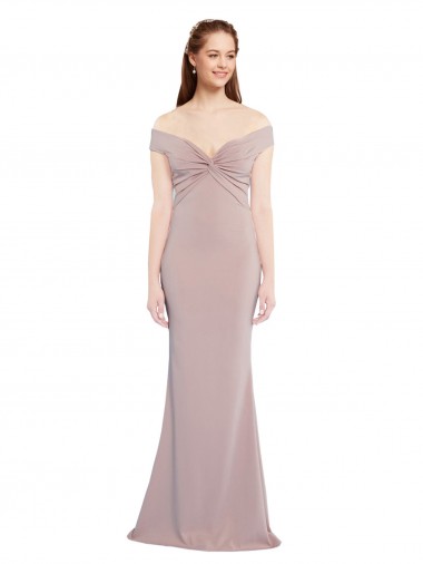 Knotted Off the Shoulder Crepe Prom Dress with Cut-Out Back Australia