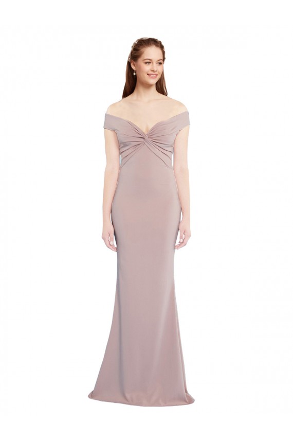 Knotted Off the Shoulder Crepe Prom Dress with Cut-Out Back Australia