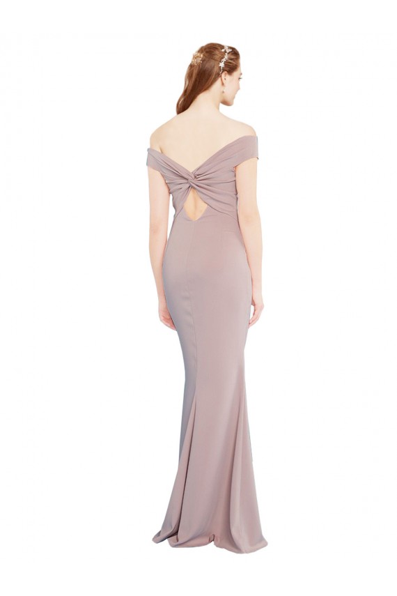 Knotted Off the Shoulder Crepe Prom Dress with Cut-Out Back Australia