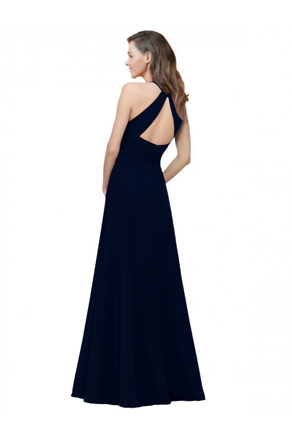 High Neck Crepe Prom Dress with Pleats and Keyhole Back Australia