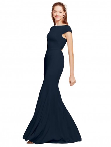 Fit and Flare Long Crepe Prom Dress with Tie Open Back Australia
