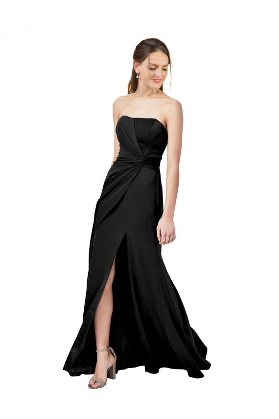 Strapless Fit and Flare Long Crepe Prom Dress with Knot and Slit Australia