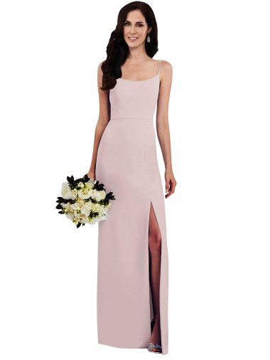 Spaghetti Strap V Back Crepe Prom Dress with Front Slit Australia