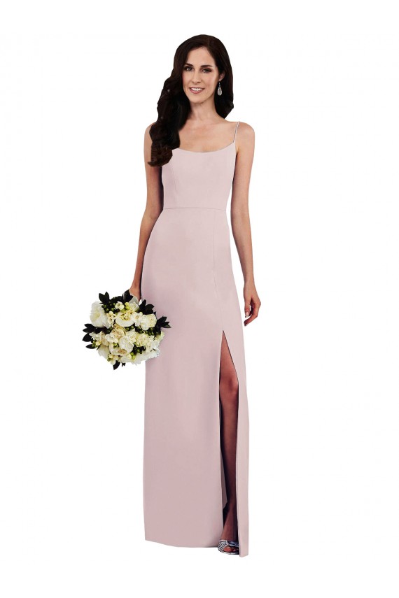 Spaghetti Strap V Back Crepe Prom Dress with Front Slit Australia