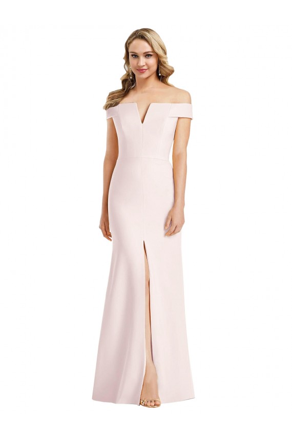 Off the Shoulder Notch Trumpet Crepe Prom Dress with Front Slit Australia