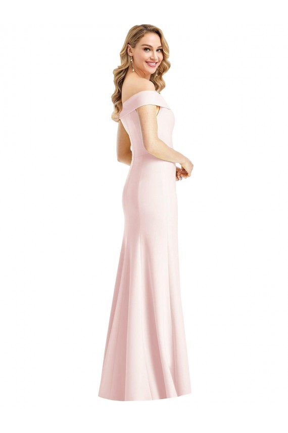 Off the Shoulder Notch Trumpet Crepe Prom Dress with Front Slit Australia