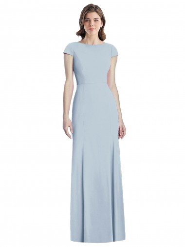 Bateau Neck Cap Sleeves Open Back Trumpet Prom Dress Australia