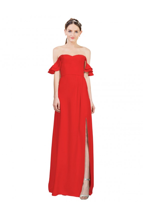 Double Ruffle Flounce Sleeves Crepe Prom Dress with Slit Australia