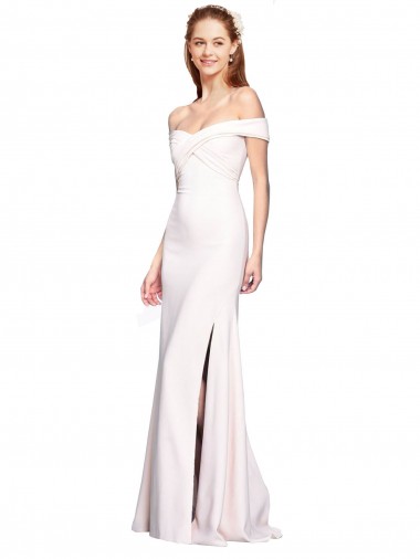 Criss Cross Off the Shoulder Crepe Prom Dress with Side Slit Australia