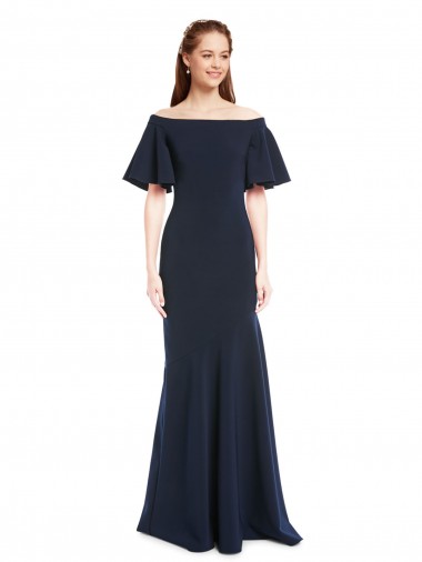 Off the Shoulder Crepe Prom Dress with Short Ruffle Sleeves. Australia