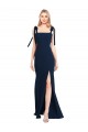 Flat Tie Shoulder Crepe Trumpet Prom Dress with Front Slit Australia