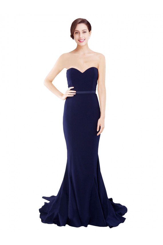 Strapless Sweetheart Neckline Crepe Prom Dress with Satin Waistband Australia
