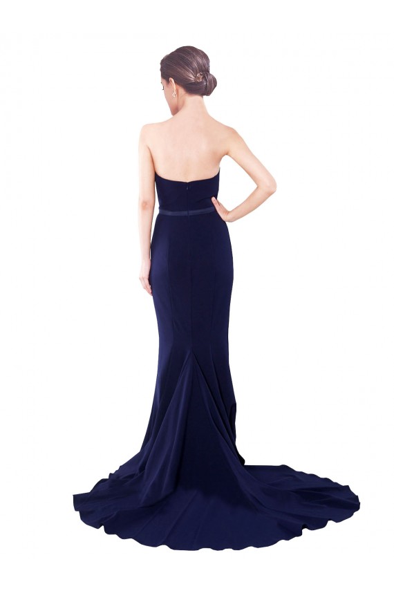 Strapless Sweetheart Neckline Crepe Prom Dress with Satin Waistband Australia