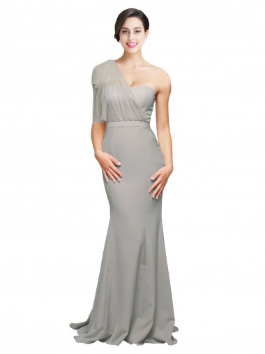 Long Sweep Train Sweetheart Crepe Prom Dress with Tulle One Shoulder Australia
