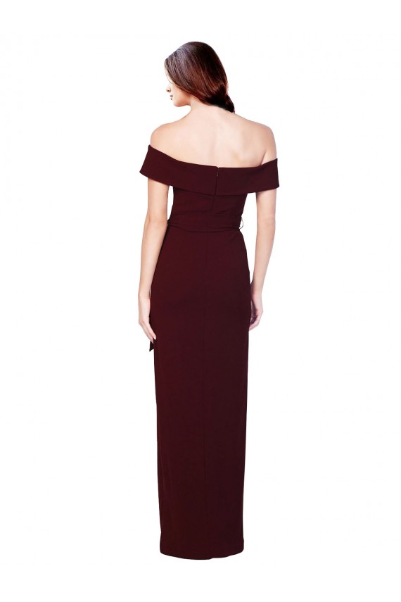 Off the Shoulder Long Crepe Prom Dress with Waist Tie Australia