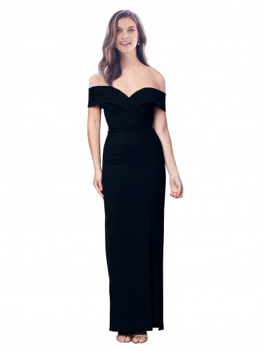 Off the Shoulder Long Full Length Crepe Prom Dress with Side Split Australia