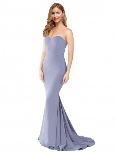 Long Strapless Sweetheart Sweep Train Crepe Prom Dress with Low Back Australia