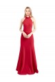 Sleek Fit and Flare High Neck Halter Stretch Crepe Prom Dress with Open Back Australia