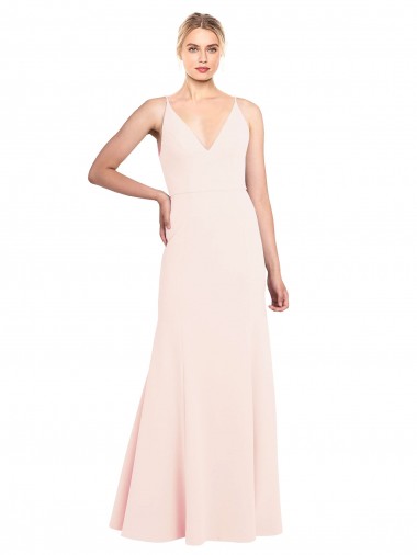 Slim A-Line V-Neck Long Stretch Crepe Prom Dress with V-Back Australia