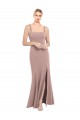 Square Neck Fit and Flare Long Stretch Crepe Prom Dress with Side Slit Australia