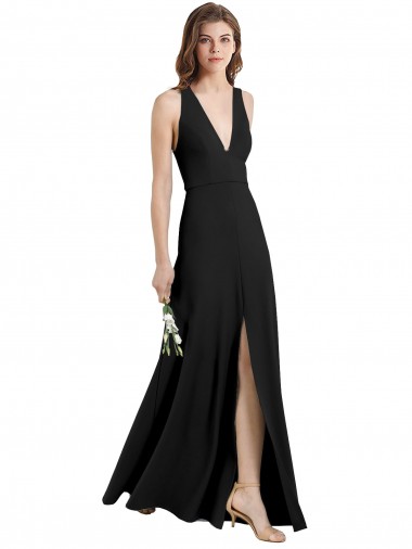 Sleek Halter V-Neck Long A-Line Stretch Crepe Prom Dress with Front Slit Australia