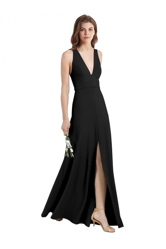 Sleek Halter V-Neck Long A-Line Stretch Crepe Prom Dress with Front Slit Australia