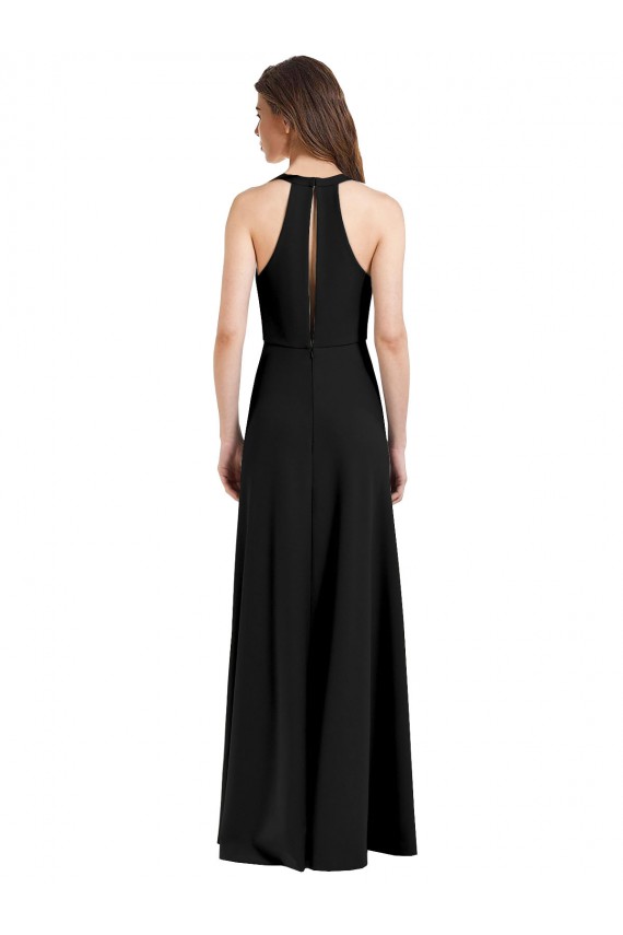 Sleek Halter V-Neck Long A-Line Stretch Crepe Prom Dress with Front Slit Australia