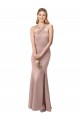Long Floor Length High Neck Fit and Flare Stretch Crepe Prom Dress with Side Slit Australia