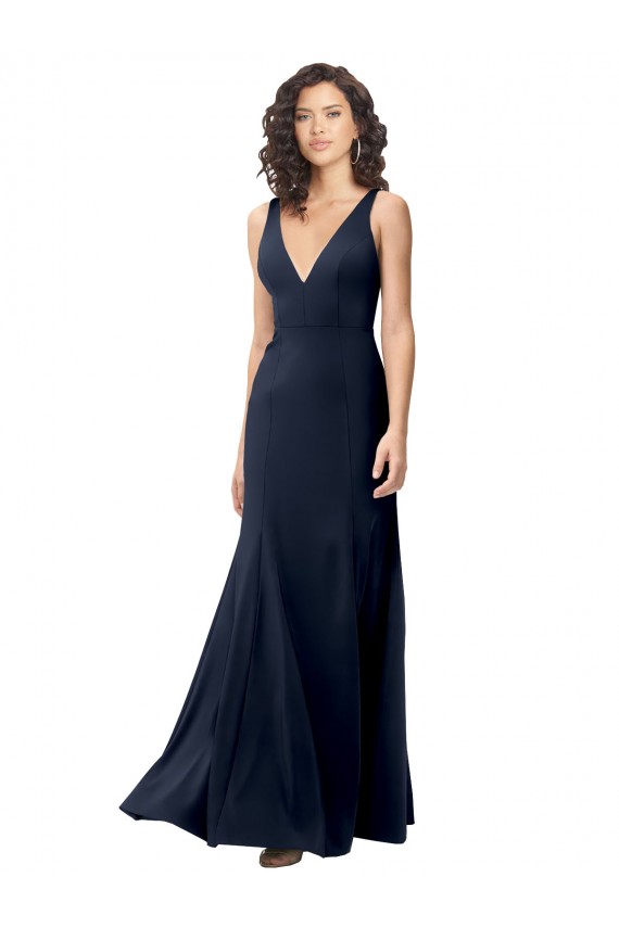 Classic V-Neck Long Stretch Crepe Prom Dress with V-Back Australia