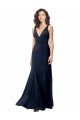 Classic V-Neck Long Stretch Crepe Prom Dress with V-Back Australia