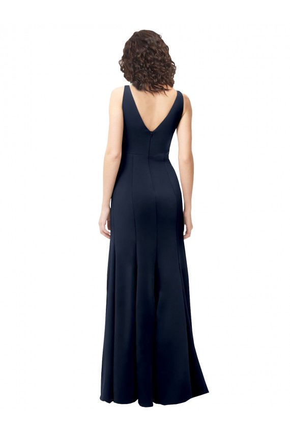 Classic V-Neck Long Stretch Crepe Prom Dress with V-Back Australia