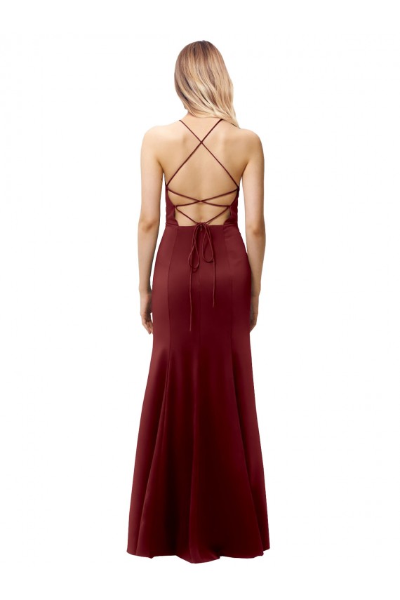 Fit and Flare Halter Neckline Stretch Crepe Prom Dress with Strappy Back Australia