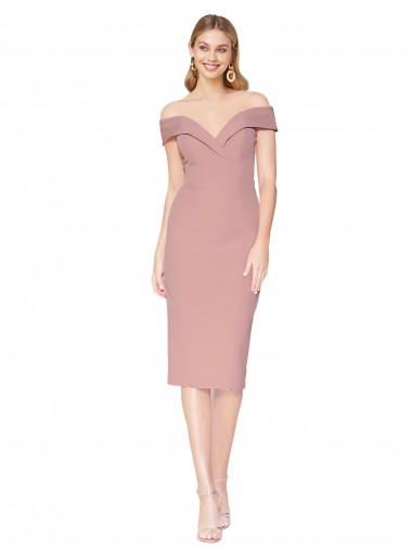 Knee Length Off the Shoulder Sweetheart Crepe Cocktail Prom Dress / Homecoming Dress Australia