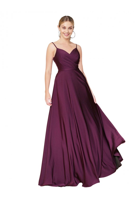 High Neck Spaghetti Straps Long V-Back Crepe Prom Dress Australia