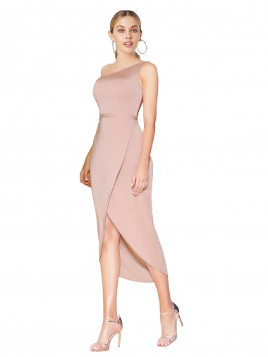 Knee Length One Shoulder Crepe Short Wrap Cocktail Prom Dress / Homecoming Dress Australia
