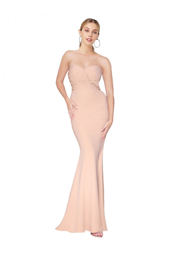 Sweetheart Shirred Neck Long Floor Length Crepe Prom Dress Australia