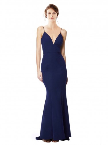 Deep V-Neck Spaghetti Straps Mermaid Crepe Prom Dress Australia