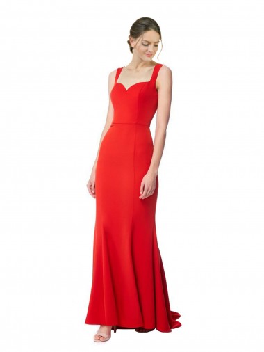 Long Chapel Train Fishtail Maxi Crepe Prom Dress with Sweetheart Neckline Australia