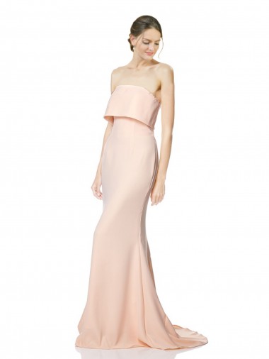 High Neck Strapless Long Crepe Maxi Prom Dress with Overlay Australia