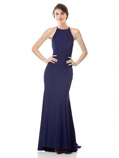 High Neck Fishtail Crepe Prom Dress with Open Back Detail Australia