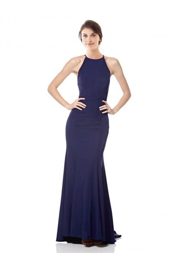 High Neck Fishtail Crepe Prom Dress with Open Back Detail Australia