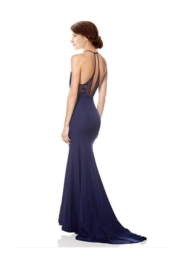 High Neck Fishtail Crepe Prom Dress with Open Back Detail Australia