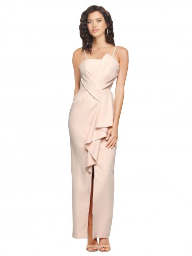 Long Full Length Ruffles Strapless Low Back Crepe Prom Dress with Straps Australia