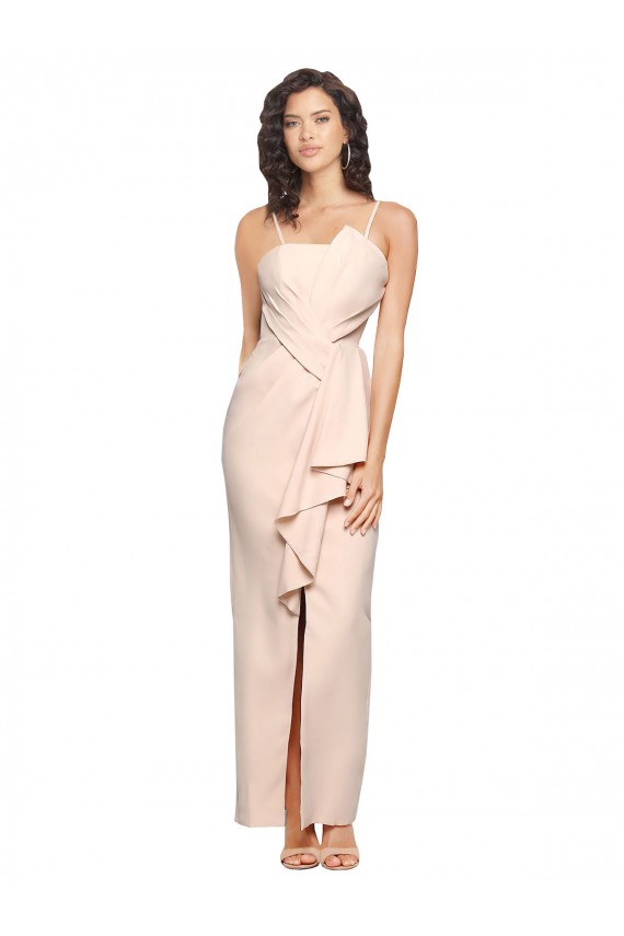 Long Full Length Ruffles Strapless Low Back Crepe Prom Dress with Straps Australia