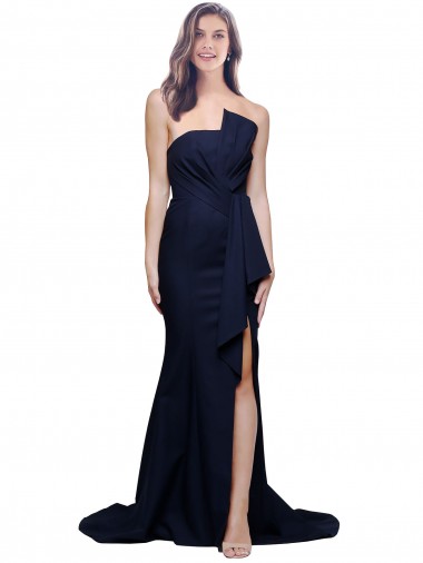 Long Strapless Sweep Train Low Back Crepe Prom Dress Australia