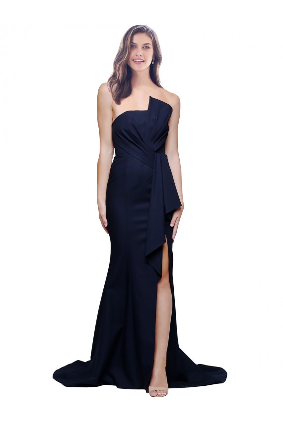Long Strapless Sweep Train Low Back Crepe Prom Dress Australia