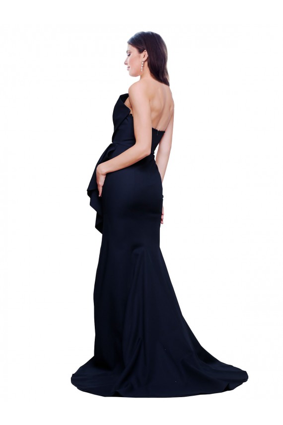 Long Strapless Sweep Train Low Back Crepe Prom Dress Australia